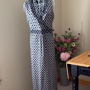 Navy and White Geometric Maxi Dress - Lands’ End